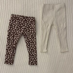EUC - Rylee + Cru Brown Floral and Cream ribbed Leggings 3-6 mos.